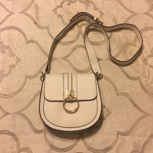 Cream and gold shoulder strap purse